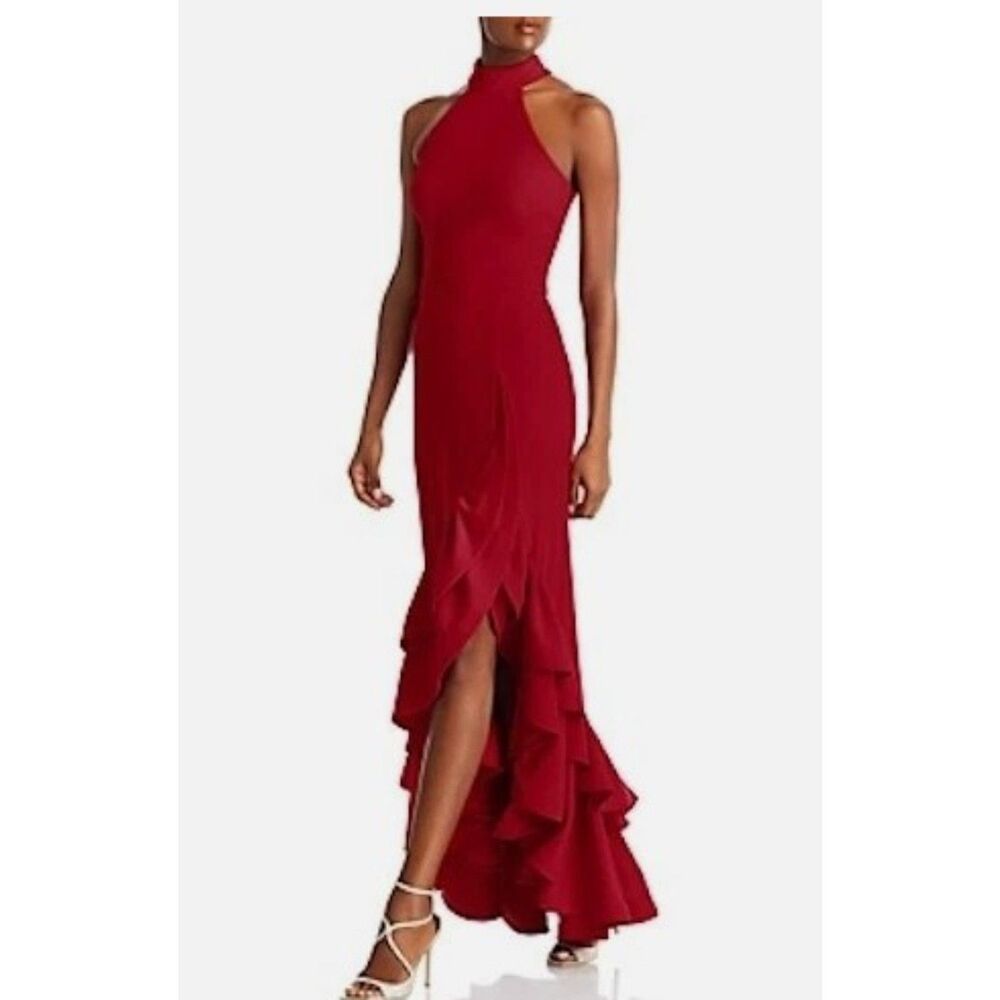 Betsy & Adam Red Ruffle Gown Size 4 Maxi Long Dress NWT Formal Event